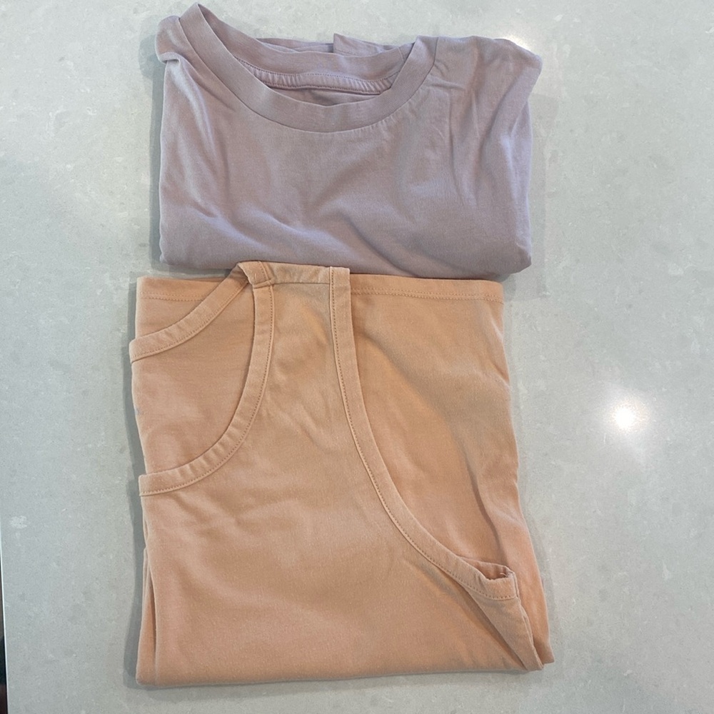 H&M pink shirt (M) 
Good fellow orange tank top (M)